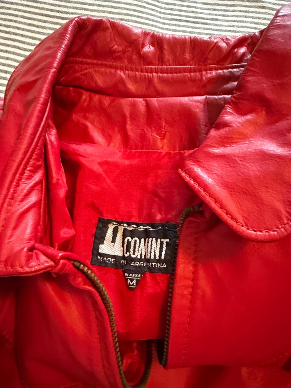 Women’s Red Chevron Zip-Front Bomber Jacket - Picture 6 of 8